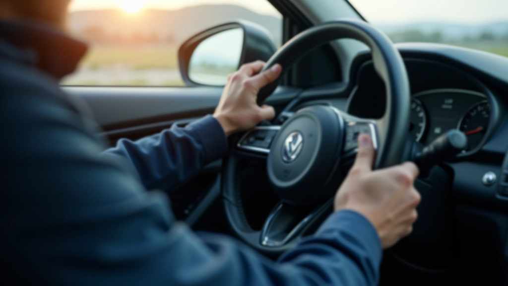 Steering wheel viewed from driver's seat showing increased turning resistance during parking maneuver