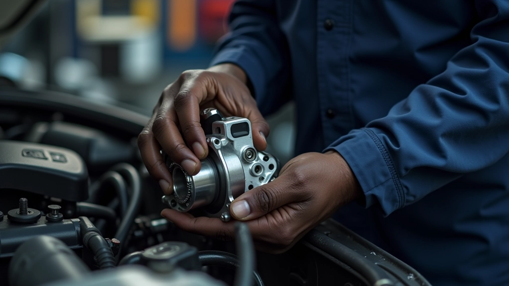 Disassembled power steering pump showing internal components, seals, and gaskets arranged on work surface with tools